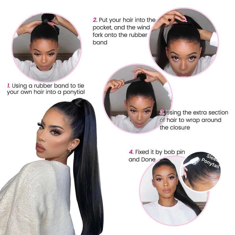 Natural black Stra ght Claw clip synthetic ponytail - hairandbeauty