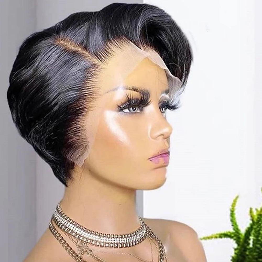 13x4 Short Pixie Cut Bob Human Hair Wig Lace Front Wigs Brazilian - hairandbeauty