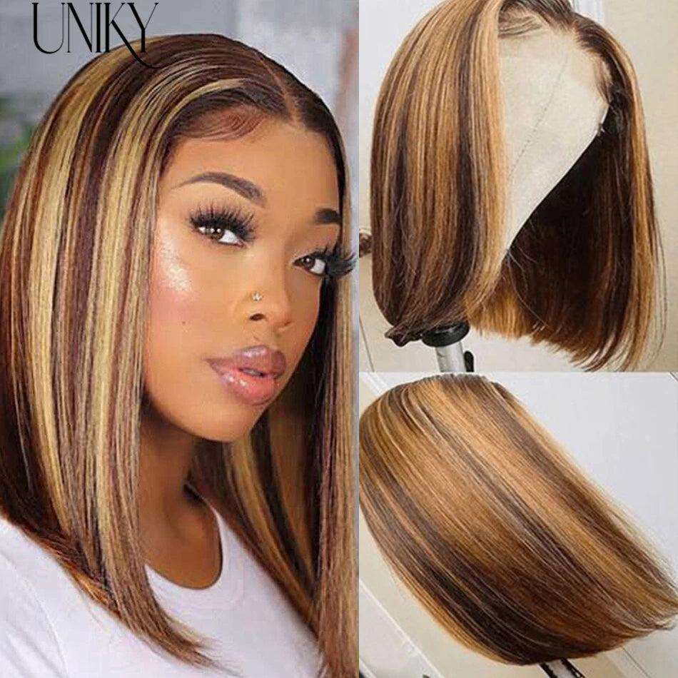 Highlight Wig Human Hair Bob Wig - hairandbeauty