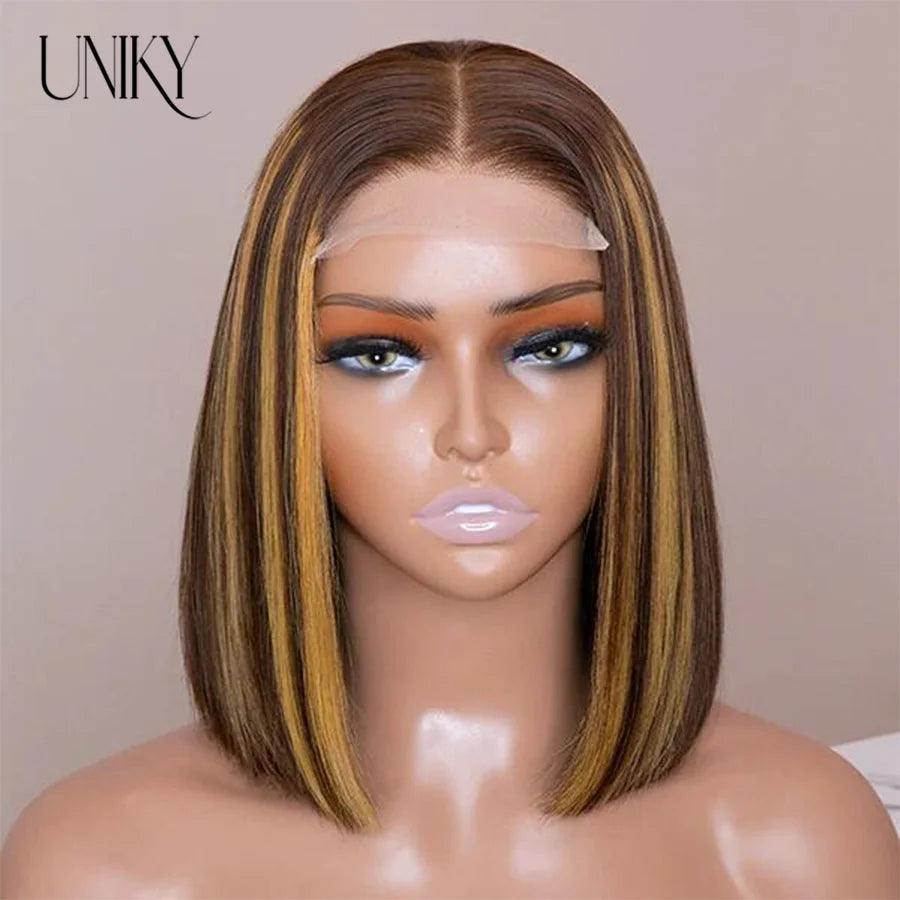 Highlight Wig Human Hair Bob Wig - hairandbeauty