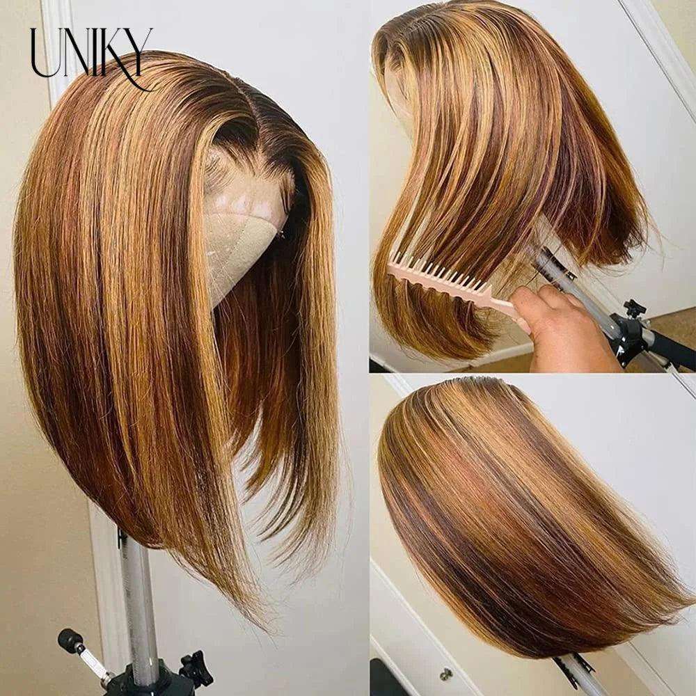 Highlight Wig Human Hair Bob Wig - hairandbeauty