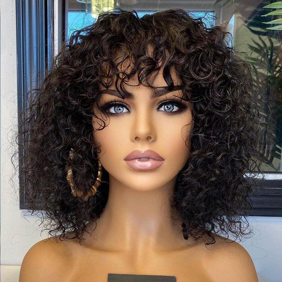 Water Wave Fringe Human Hair Wigs With Bangs - hairandbeauty